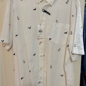 Chaps White Short Sleeve Men's Shirt with Navy Whales & Anchors